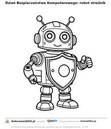 Dzień Bezpieczeństwa Komputerowego: robot strażnik — kolorowanka na Dzień Bezpieczeństwa Komputerowego do wydruku