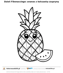 Dzień Fibonacciego: ananas z kolczastą czupryną — kolorowanka na Dzień Fibonacciego do wydruku