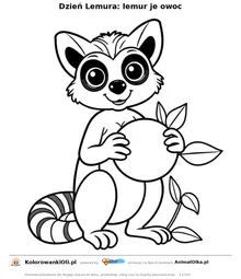 Dzień Lemura: lemur je owoc — kolorowanka na Dzień Lemura do wydruku