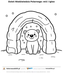 Dzień Niedźwiedzia Polarnego: miś i igloo — kolorowanka na Dzień Niedźwiedzia Polarnego do wydruku