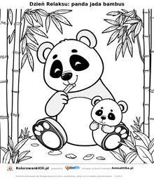Dzień Relaksu: panda jada bambus — kolorowanka na Dzień Relaksu do wydruku