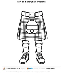 Kilt ze Szkocji z sakiewką — kolorowanka na Dzień Spódnicy do wydruku