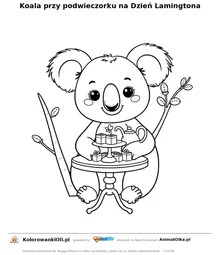Koala przy podwieczorku na Dzień Lamingtona — kolorowanka na Dzień Lamingtona do wydruku