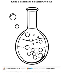 Kolba z bąbelkami na Dzień Chemika — kolorowanka na Dzień Chemika do wydruku
