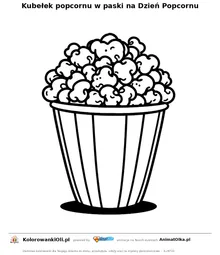 Kubełek popcornu w paski na Dzień Popcornu — kolorowanka na Dzień Popcornu do wydruku