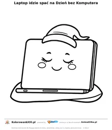 Laptop idzie spać na Dzień bez Komputera — kolorowanka na Dzień bez Komputera do wydruku