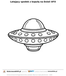 Latający spodek z kopułą na Dzień UFO — kolorowanka na Dzień UFO do wydruku