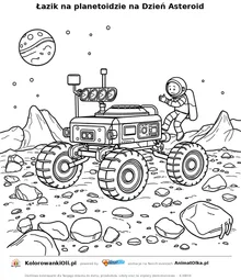 Łazik na planetoidzie na Dzień Asteroid — kolorowanka na Dzień Asteroid do wydruku