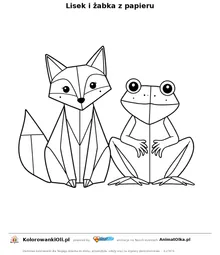 Lisek i żabka z papieru — kolorowanka na Dzień Origami do wydruku