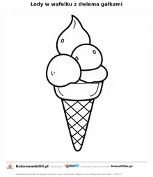 Lody w wafelku z dwiema gałkami — kolorowanka na Pierwszy Dzień Lata do wydruku