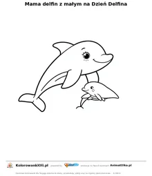 Mama delfin z małym na Dzień Delfina — kolorowanka na Dzień Delfina do wydruku
