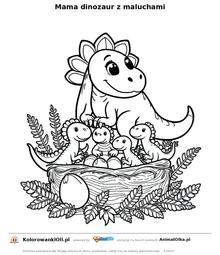 Mama dinozaur z maluchami — kolorowanka na Dzień Dinozaura do wydruku