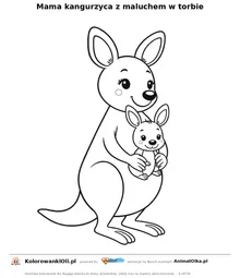 Mama kangurzyca z maluchem w torbie — kolorowanka na Dzień Przytulania do wydruku
