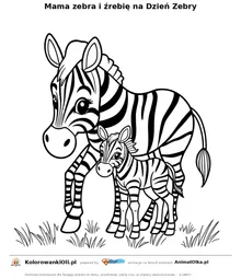 Mama zebra i źrebię na Dzień Zebry — kolorowanka na Dzień Zebry do wydruku