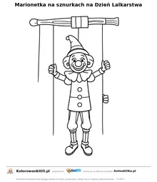 Marionetka na sznurkach na Dzień Lalkarstwa — kolorowanka na Dzień Lalkarstwa do wydruku