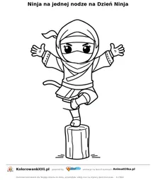 Ninja na jednej nodze na Dzień Ninja — kolorowanka na Dzień Ninja do wydruku