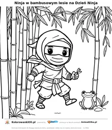 Ninja w bambusowym lesie na Dzień Ninja — kolorowanka na Dzień Ninja do wydruku