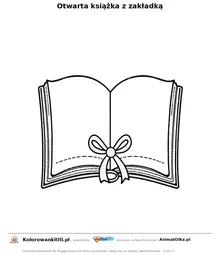 Otwarta książka z zakładką — kolorowanka na Dzień Bibliotekarza i Bibliotek do wydruku