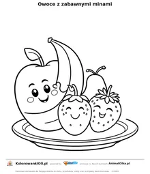 Owoce z zabawnymi minami — kolorowanka na Dzień Emoji do wydruku