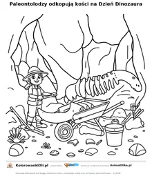 Paleontolodzy odkopują kości na Dzień Dinozaura — kolorowanka na Dzień Dinozaura do wydruku