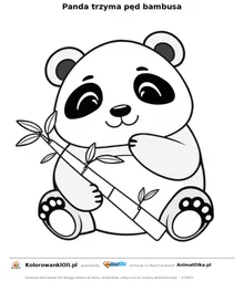 Panda trzyma pęd bambusa — kolorowanka na Dzień Pandy do wydruku