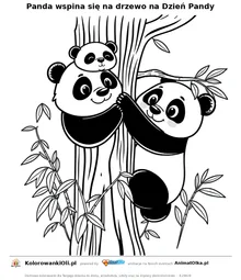 Panda wspina się na drzewo na Dzień Pandy — kolorowanka na Dzień Pandy do wydruku