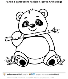 Panda z bambusem na Dzień Języka Chińskiego — kolorowanka na Dzień Języka Chińskiego do wydruku