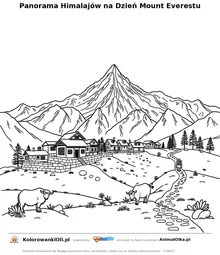 Panorama Himalajów na Dzień Mount Everestu — kolorowanka na Dzień Mount Everestu do wydruku
