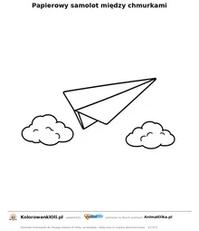 Papierowy samolot między chmurkami — kolorowanka na Dzień Origami do wydruku