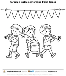 Parada z instrumentami na Dzień Kazoo — kolorowanka na Dzień Kazoo do wydruku