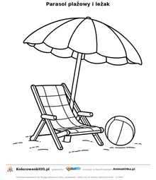 Parasol plażowy i leżak — kolorowanka na Dzień Ratownika WOPR do wydruku