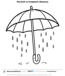 Parasol w kroplach deszczu — kolorowanka na Dzień Meteorologii do wydruku