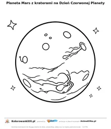 Planeta Mars z kraterami na Dzień Czerwonej Planety — kolorowanka na Dzień Czerwonej Planety do wydruku
