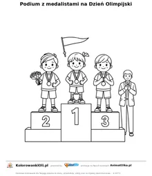 Podium z medalistami na Dzień Olimpijski — kolorowanka na Dzień Olimpijski do wydruku