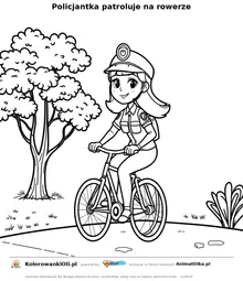 Policjantka patroluje na rowerze — kolorowanka na Dzień Policjantki do wydruku