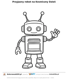 Przyjazny robot na Kosmiczny Dzień — kolorowanka na Kosmiczny Dzień do wydruku