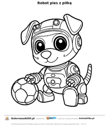 Robot pies z piłką — kolorowanka na Dzień Programisty do wydruku