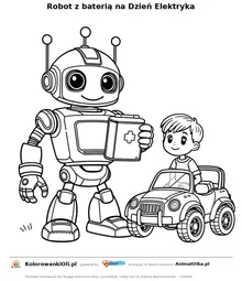 Robot z baterią na Dzień Elektryka — kolorowanka na Dzień Elektryka do wydruku