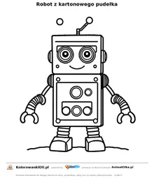 Robot z kartonowego pudełka — kolorowanka na Dzień Małych Wynalazców do wydruku