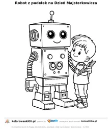 Robot z pudełek na Dzień Majsterkowicza — kolorowanka na Dzień Majsterkowicza do wydruku