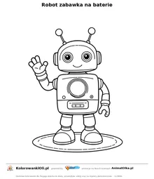 Robot zabawka na baterie — kolorowanka na Dzień Baterii do wydruku