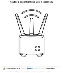 Router z antenkami na Dzień Internetu — kolorowanka na Dzień Internetu do wydruku