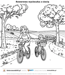 Rowerowa wycieczka z ciocią — kolorowanka na Dzień Cioci i Wujka do wydruku