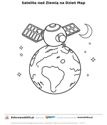 Satelita nad Ziemią na Dzień Map — kolorowanka na Dzień Map do wydruku