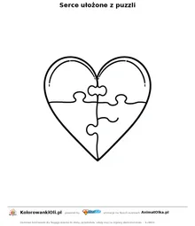 Serce ułożone z puzzli — kolorowanka na Dzień Puzzli do wydruku