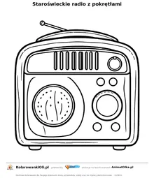 Staroświeckie radio z pokrętłami — kolorowanka na Dzień Radia do wydruku