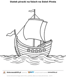 Statek piracki na falach na Dzień Pirata — kolorowanka na Dzień Pirata do wydruku