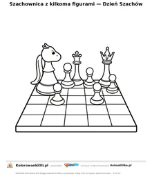Szachownica z kilkoma figurami — Dzień Szachów — kolorowanka na Dzień Szachów do wydruku