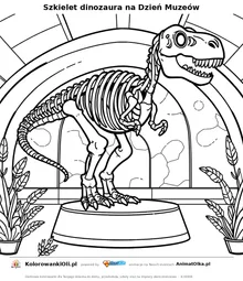 Szkielet dinozaura na Dzień Muzeów — kolorowanka na Dzień Muzeów do wydruku