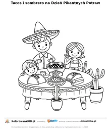 Tacos i sombrero na Dzień Pikantnych Potraw — kolorowanka na Dzień Pikantnych Potraw do wydruku